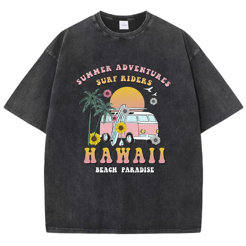 Unisex Short Sleeved T-shirt Summer Casual Washed Short Sleeved Pure Cotton