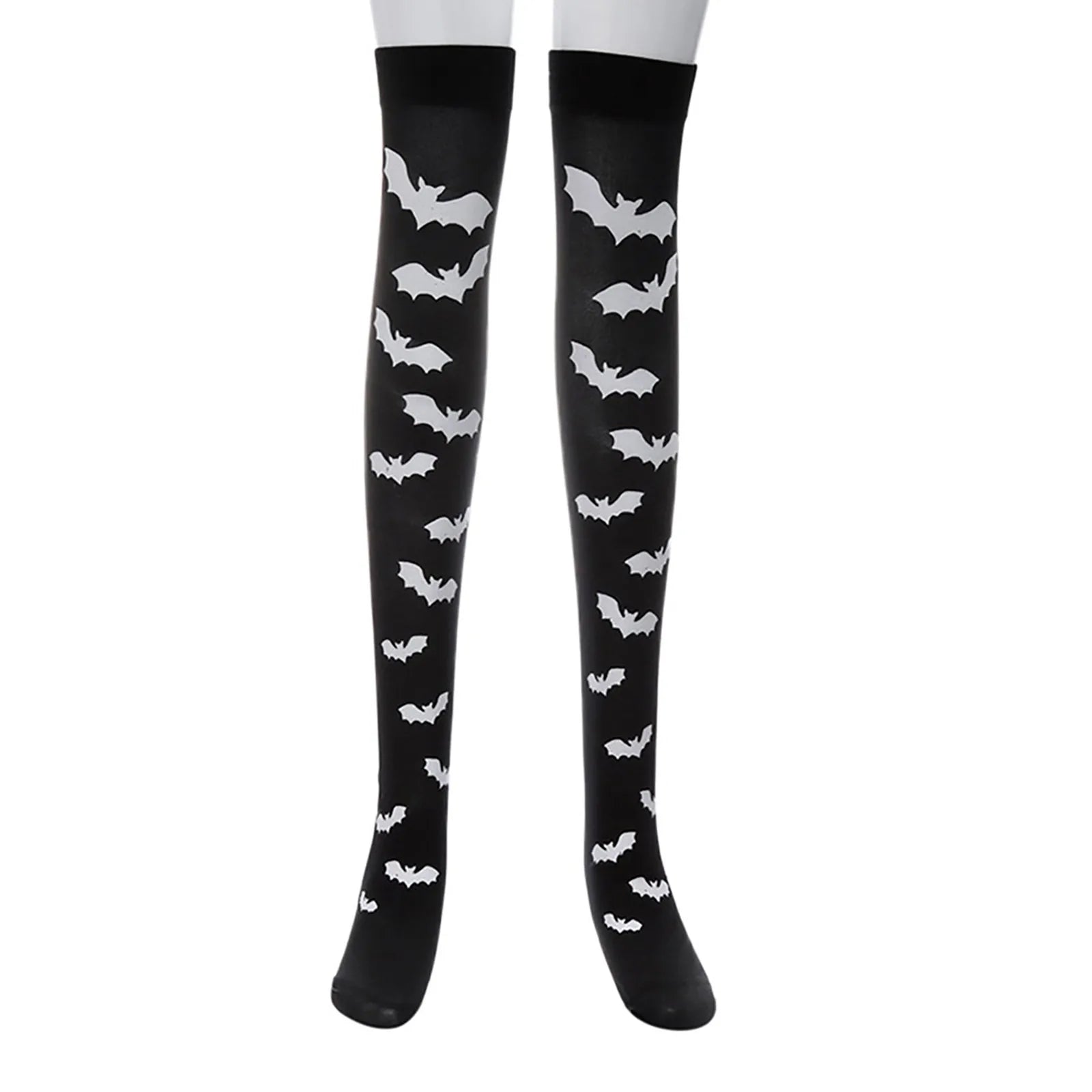 Patterned Knee High Stockings with Bat and Spiderweb Designs