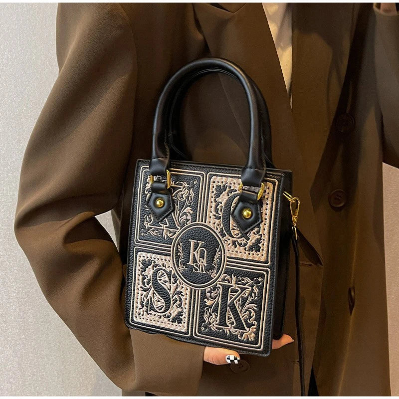 Women's Tarot Cat Print Tote Handbag with Handles and Crossbody Strap