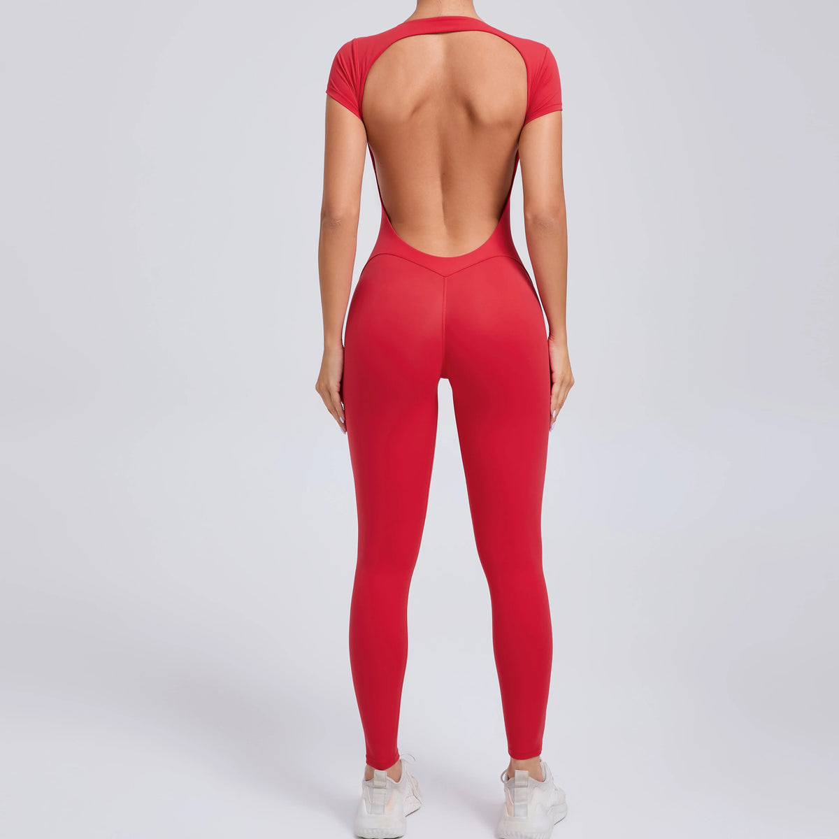 Women's Cap Sleeve Open Back Full Length Workout Jumpsuit
