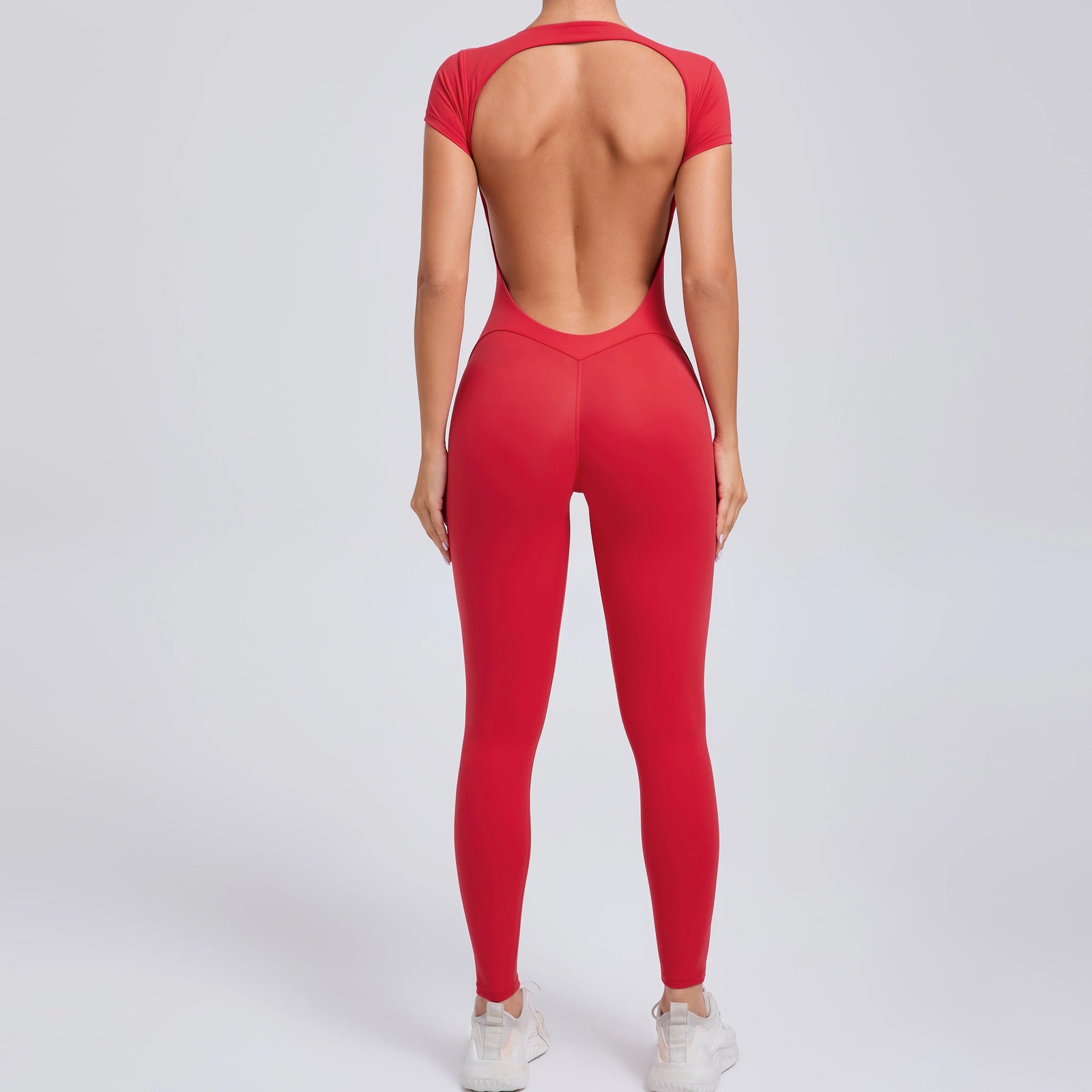 Women's Cap Sleeve Open Back Full Length Workout Jumpsuit