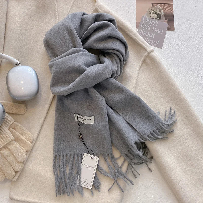 Solid Long Fringed Scarf for Draped Neck Styling