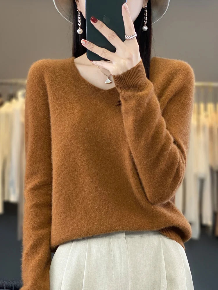 Women's V Neck Long Sleeve Sweater Casual Knit Layer