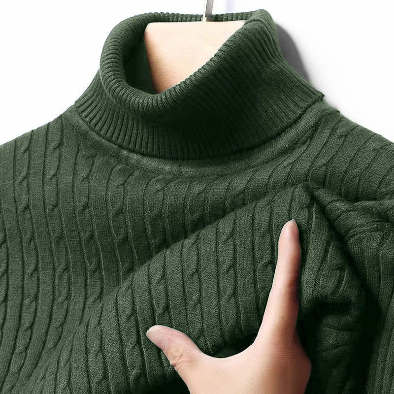 Men's Cable Knit Turtleneck Long Sleeve Sweater