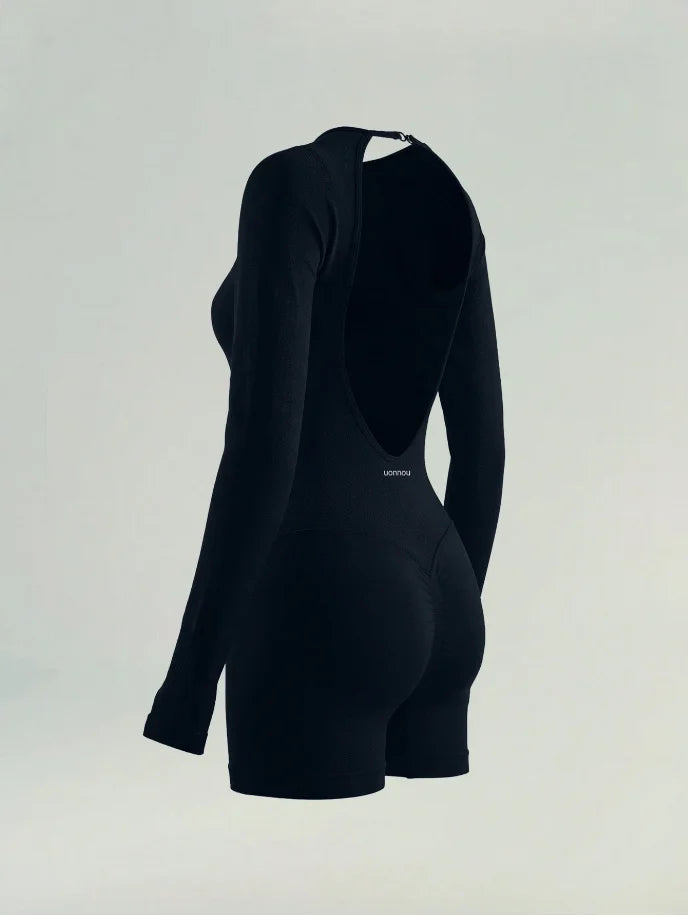 Women's Open Back Long Sleeve Nylon Blend Romper for Workouts