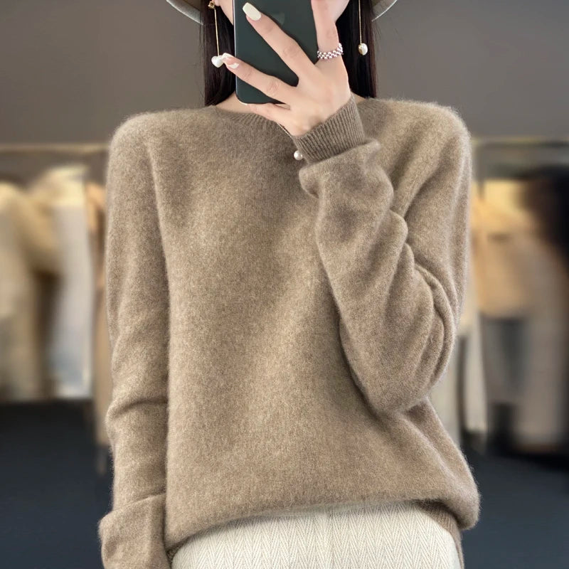 Women's Crew Neck Long Sleeve Sweater Casual Knit Layer