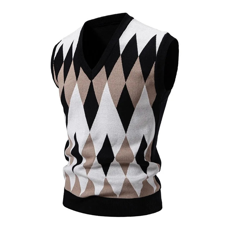 Men's Argyle V Neck Knit Vest