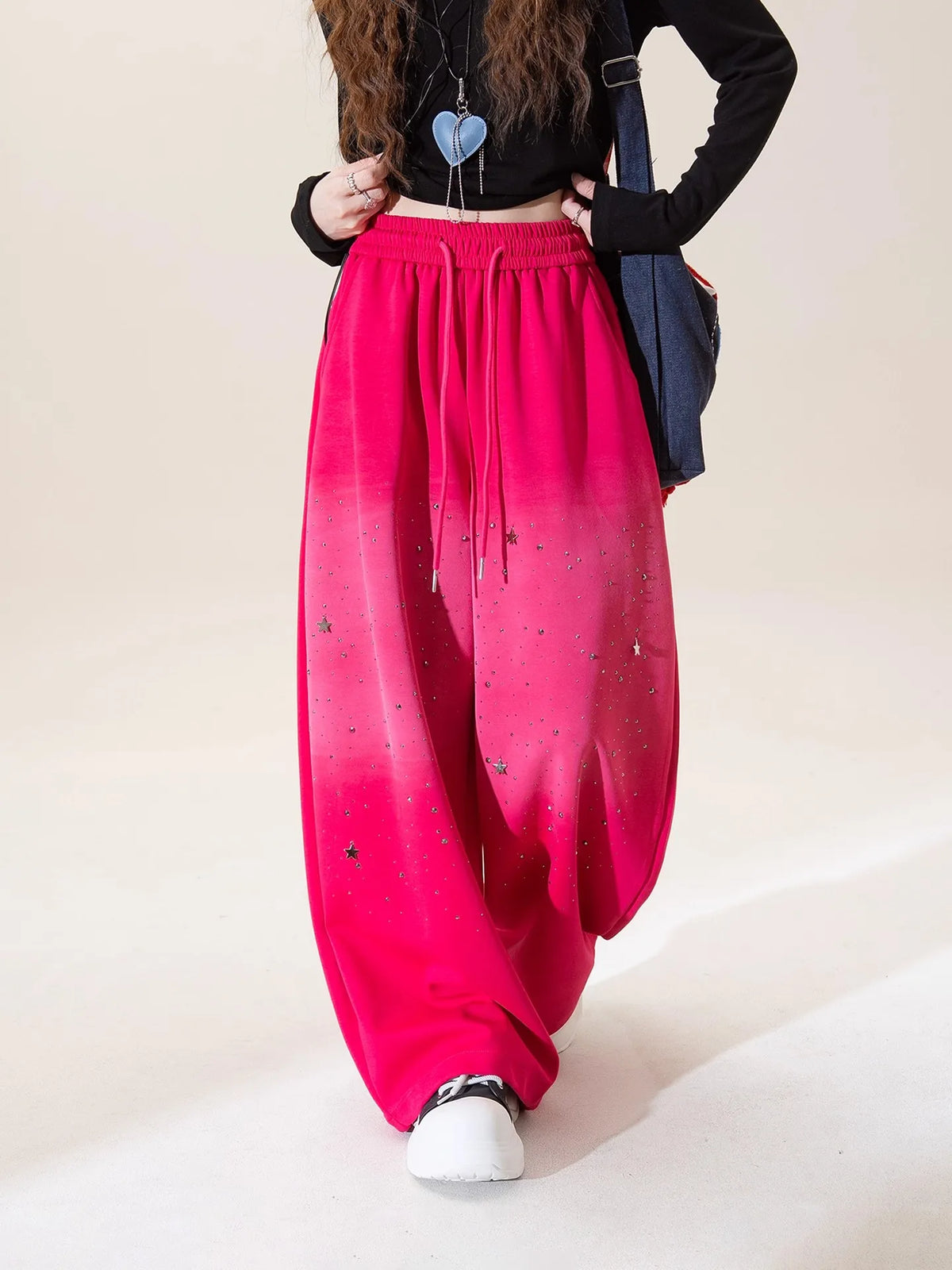 High Waist Gradient Color Wide Leg Casual Full Length Pants