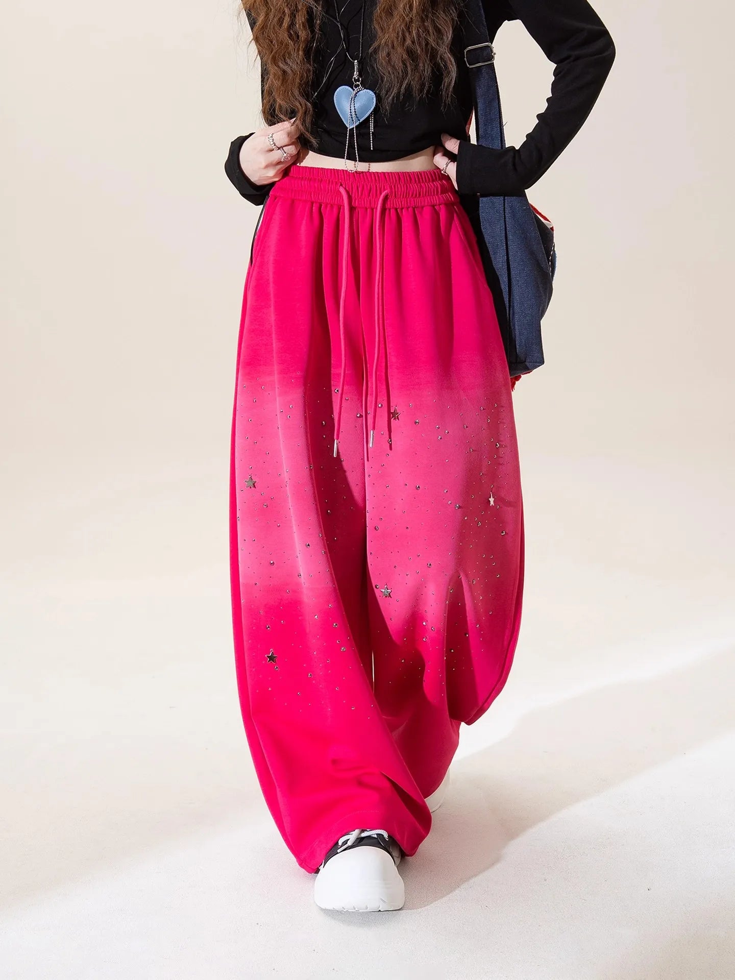 High Waist Gradient Color Wide Leg Casual Full Length Pants
