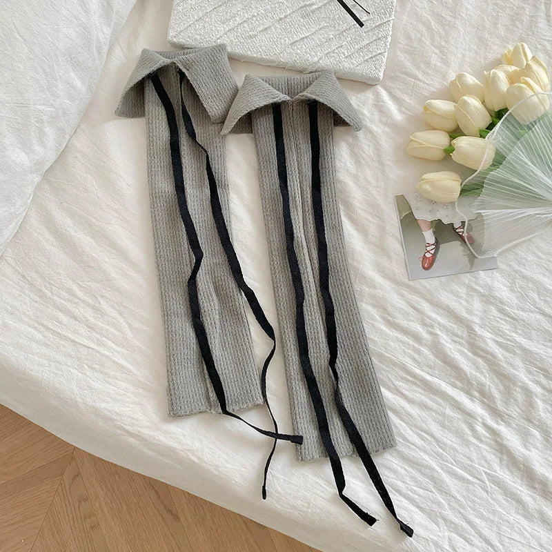 Solid Calf Leg Warmers with Decorative Ribbon Tie Details