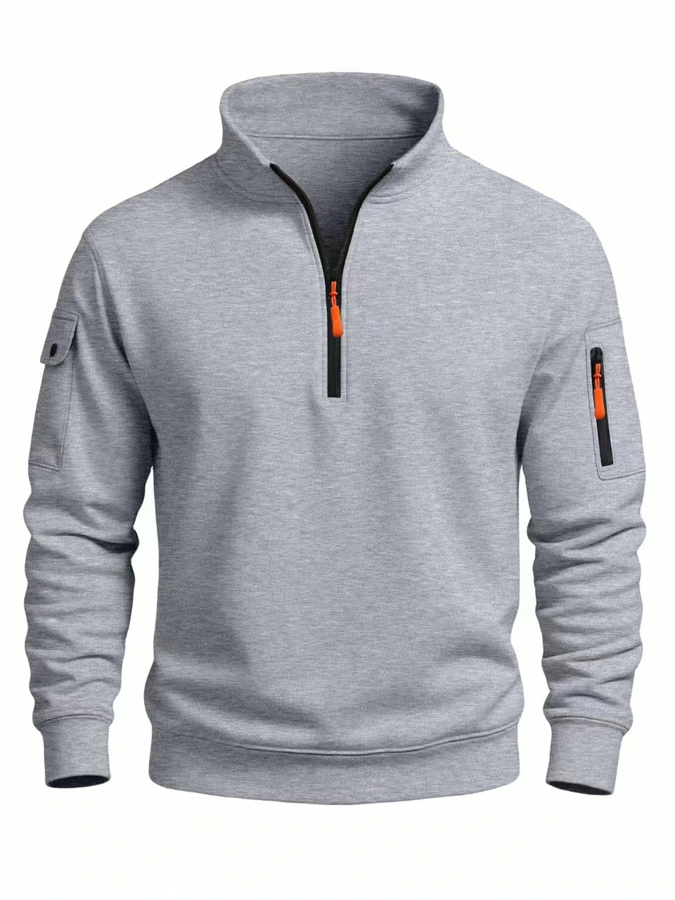 Men's Polyester Solid Long-Sleeve Half-Zip Sweatshirt with Raised Collar for Casual Outfits