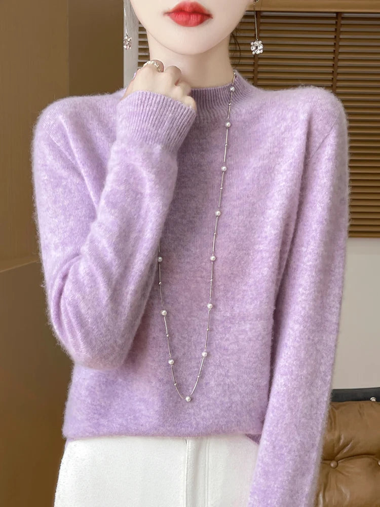 Women's Fluffy Crew Neck Long Sleeve Sweater Casual Knit Layer