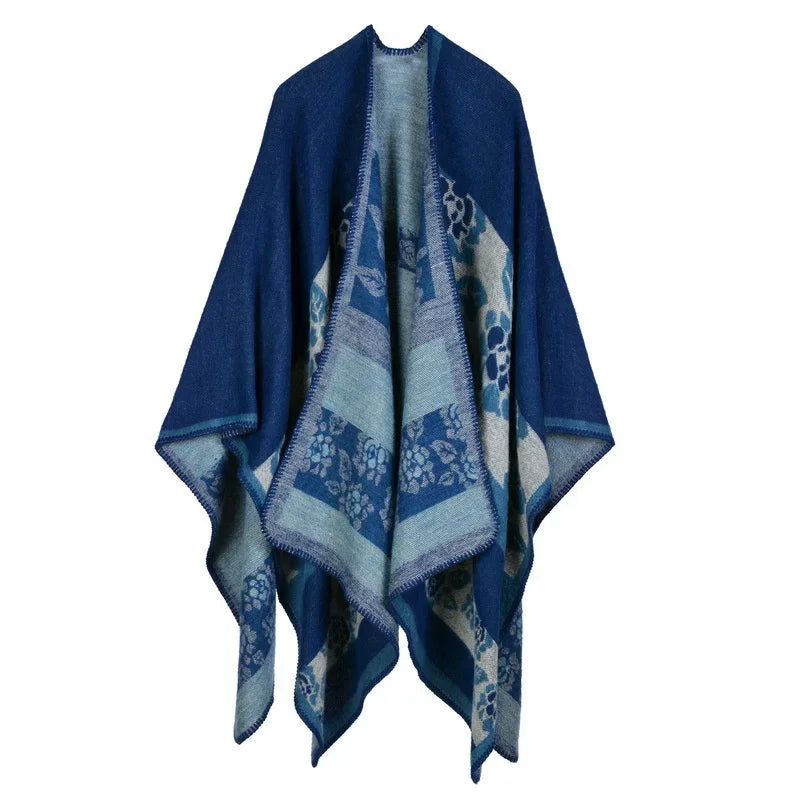 Patterned Fringed Open Front Poncho for Layering over Outfits