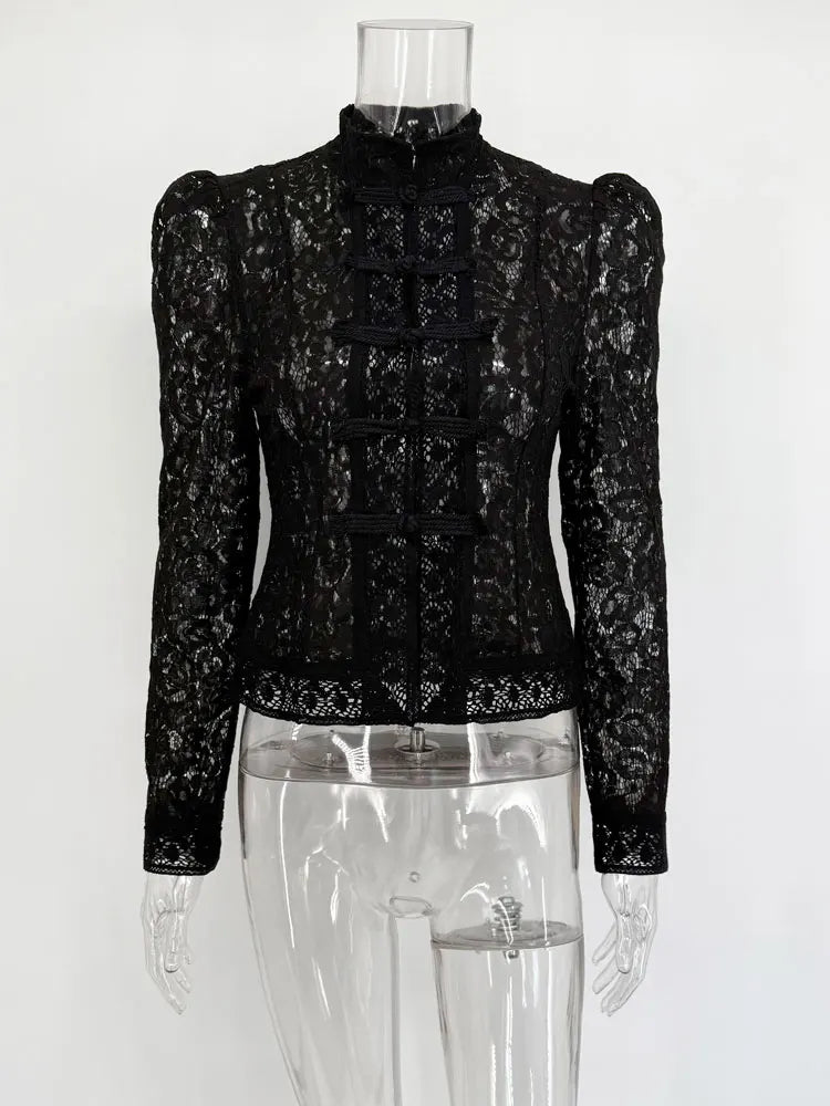 Women's Lace Detail Long Sleeve Blouse