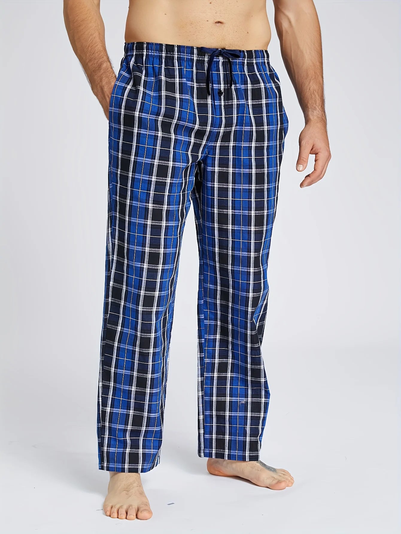 Men's Plaid Elastic Waist Straight Leg Lounge Pajama Pants