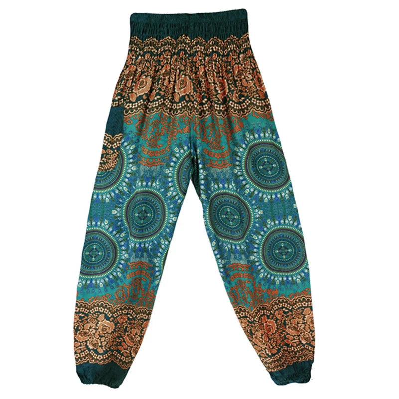 Women's Printed Rayon Harem Pants with High Waist and Gathered Ankles
