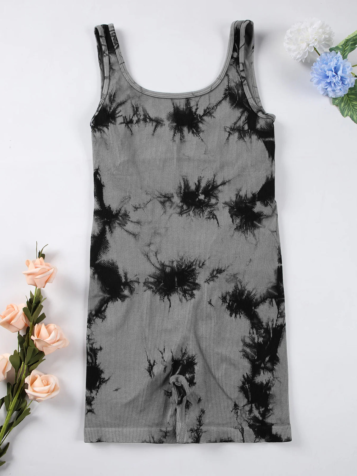 Women's Open Back Nylon Blend Workout Romper with Tank Neckline and Short Legs