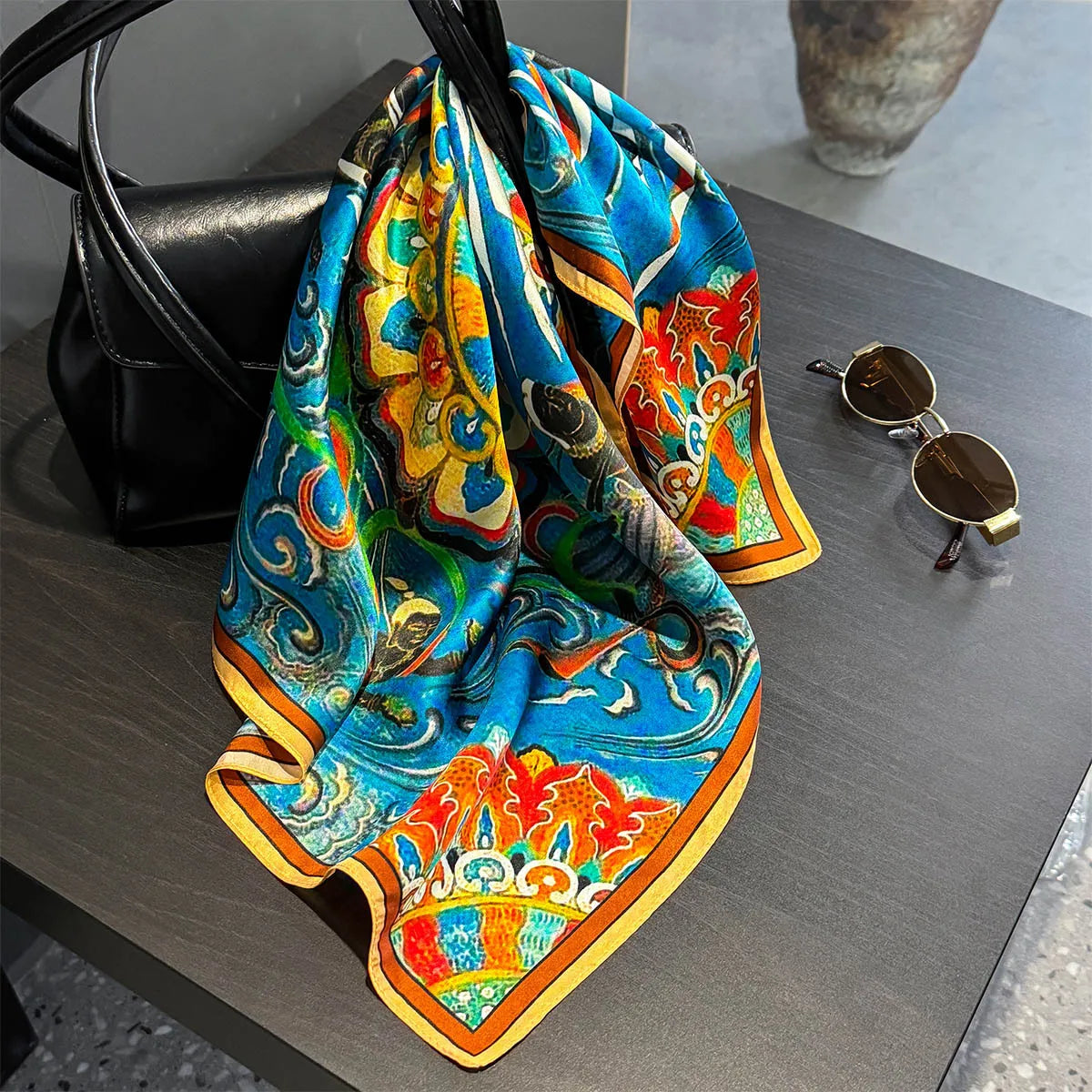 Printed Small Square Scarf for Neck and Hair Styling