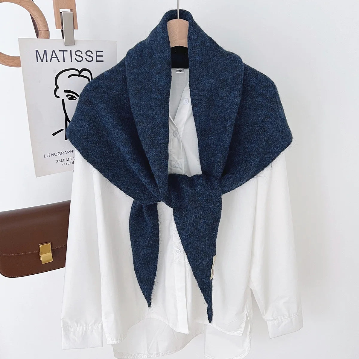 Solid Knitted Triangle Scarf with Long Pointed Ends