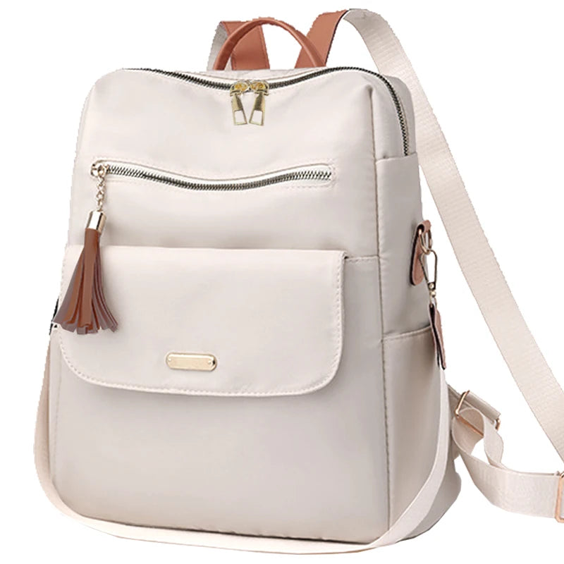 Tassel Detail Backpack with Front Pockets and Adjustable Shoulder Strap Design