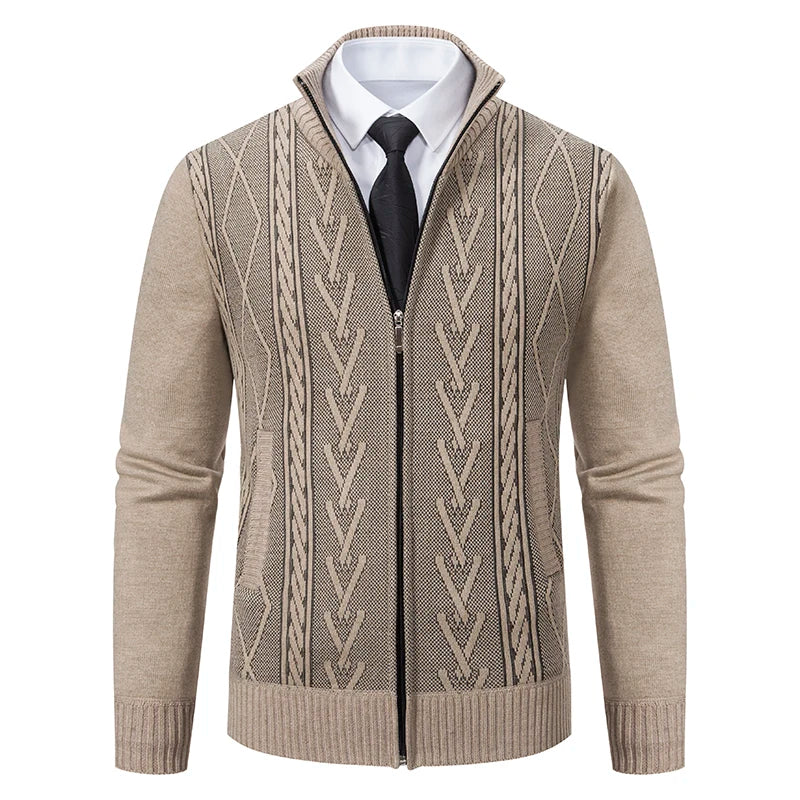 Men's Cable Pattern Zip Front Knit Cardigan