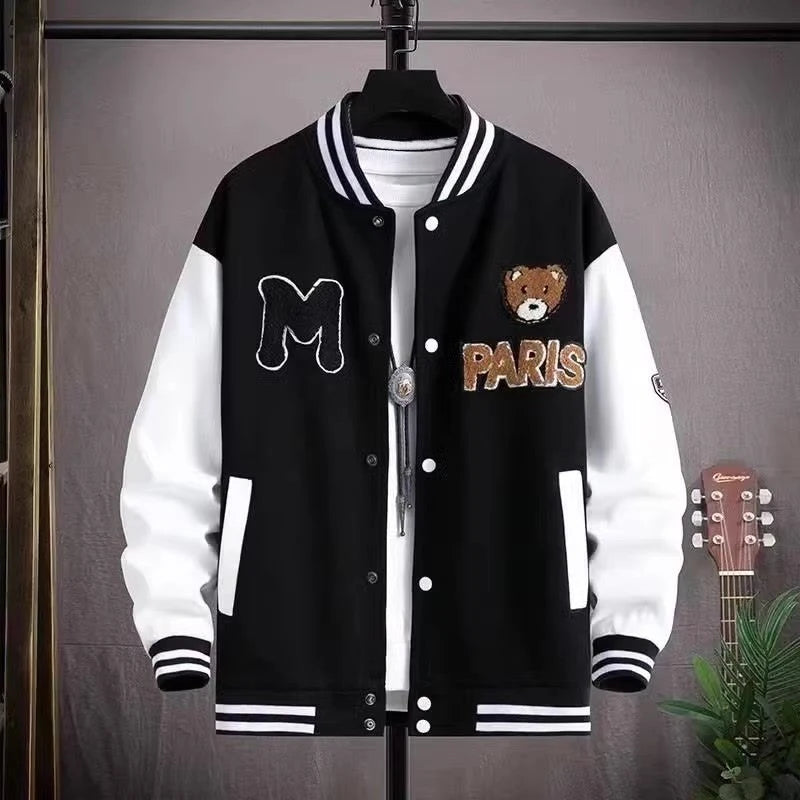 Graphic Long Sleeve Button Front Casual Varsity Style Jacket
