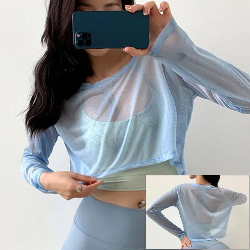 Women's Loose-Fit Long-Sleeve Workout Crop Top