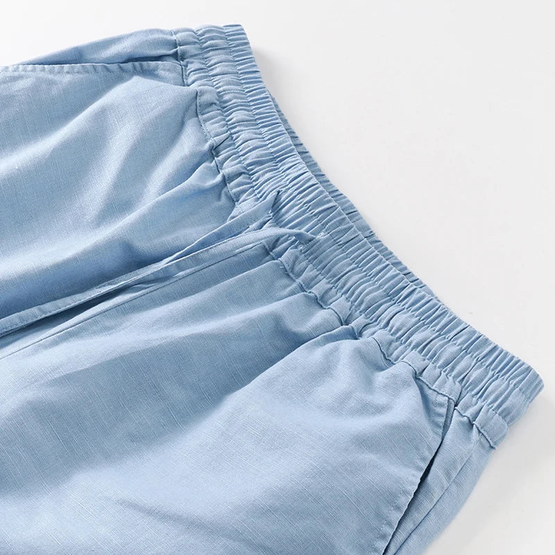 Women's Cotton-Linen Loose Straight-Leg Full-Length Pants with Drawstring Waist and Side Pockets