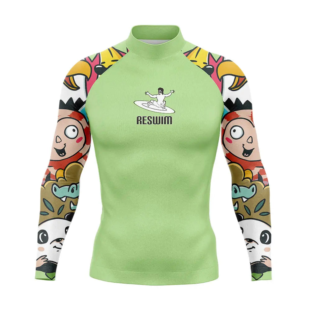 Men's Printed Rash Guard with Long Sleeves for Swimming and Diving