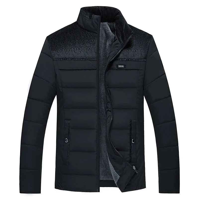 Men's Stand Collar Quilted Zip Front Jacket