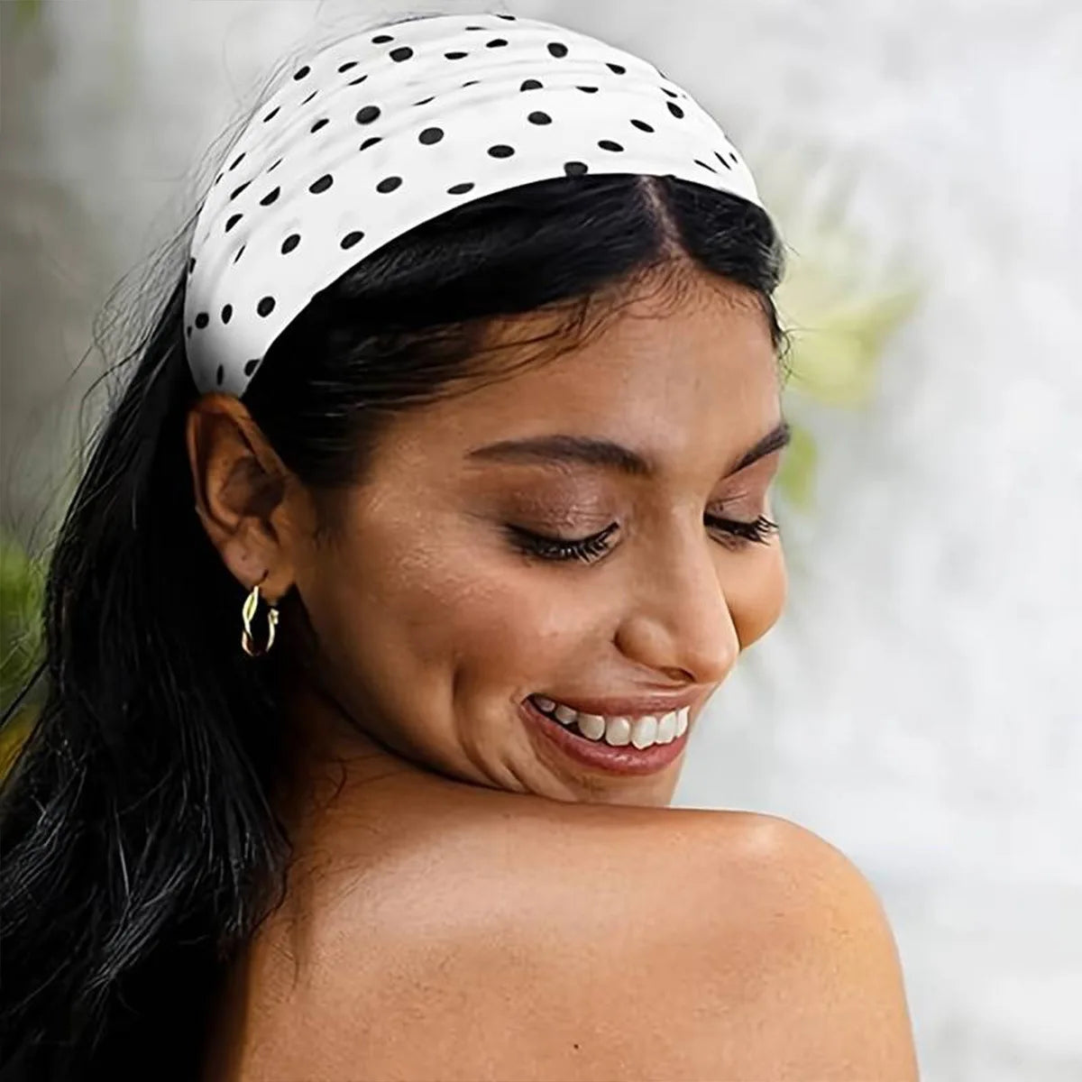 Polka Dot and Button Style Fabric Headband for Hair Styling