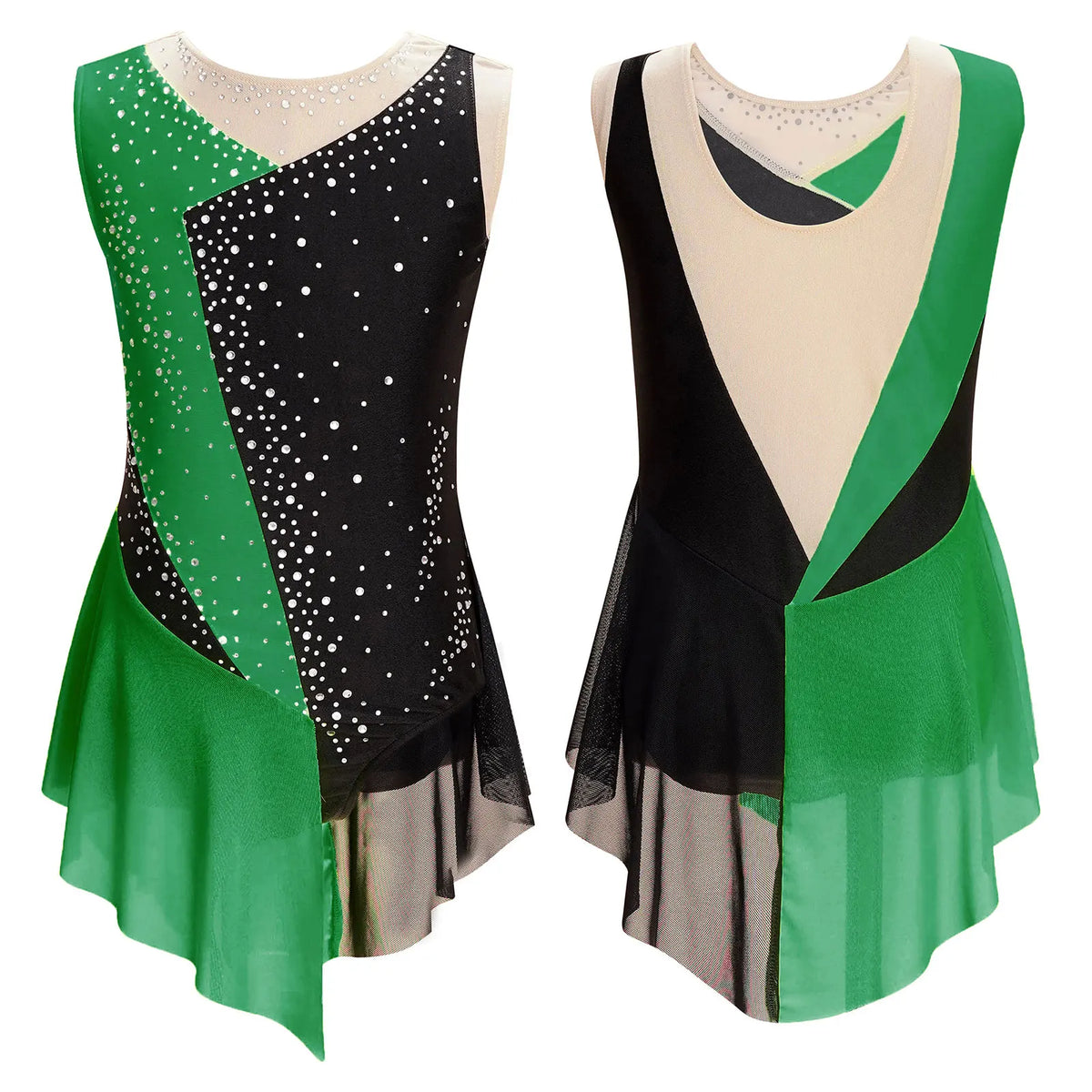 Girls' Lyrical Dance Costume Styles with Rhinestones and Skirted Outfit Options