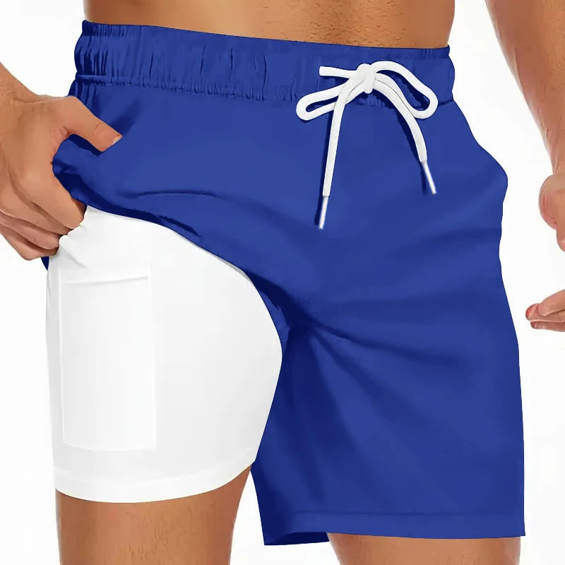 Men's Swim Shorts with Compression Liner and Phone Pocket for Beach and Pool Wear