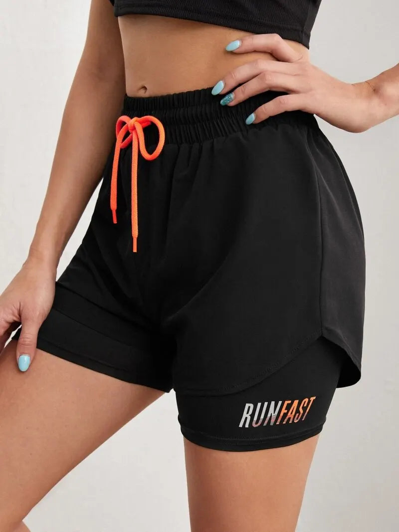 Women's Drawstring Double-Layer Running Shorts
