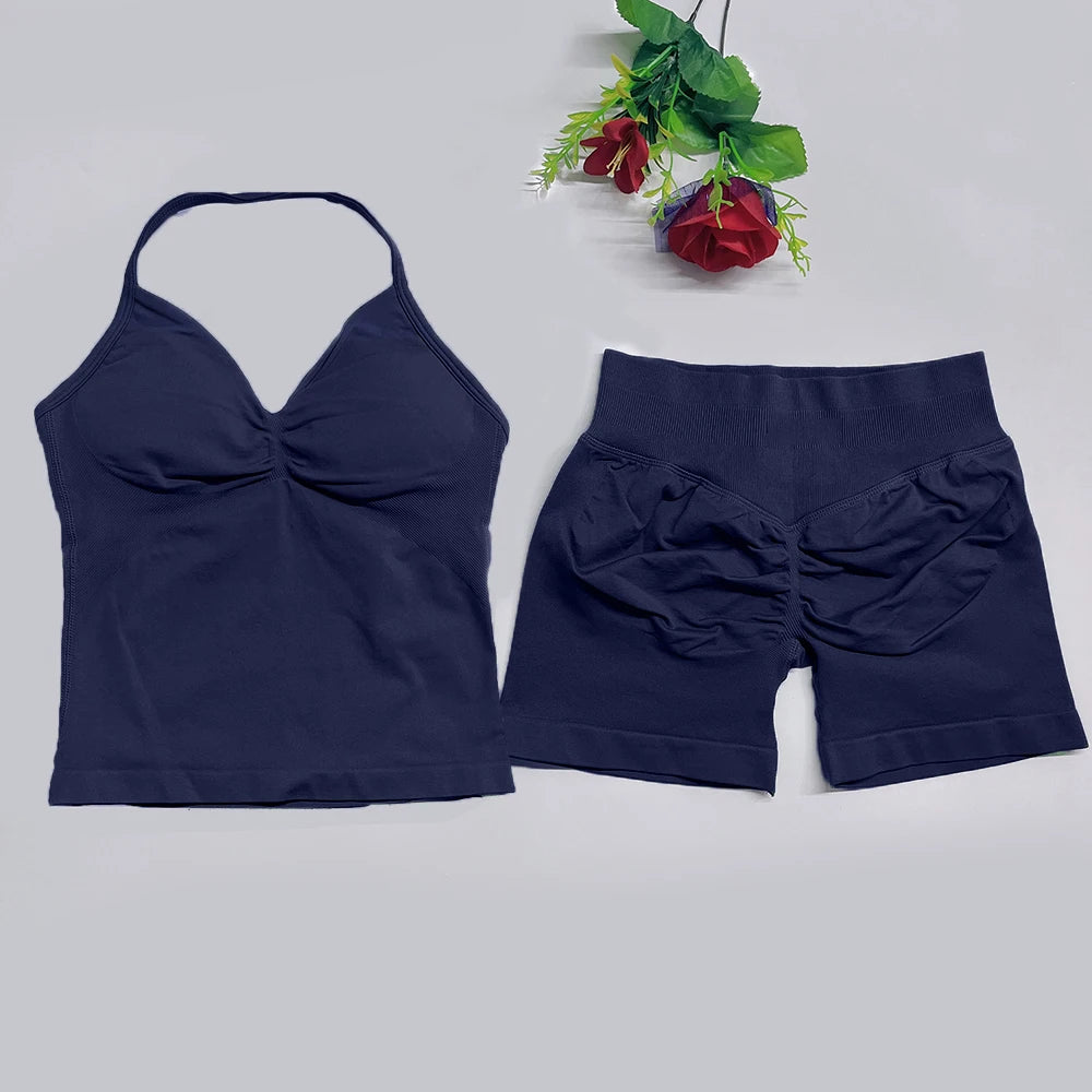 Women's Halter Tank And Shorts Yoga Set For Workout Outfits