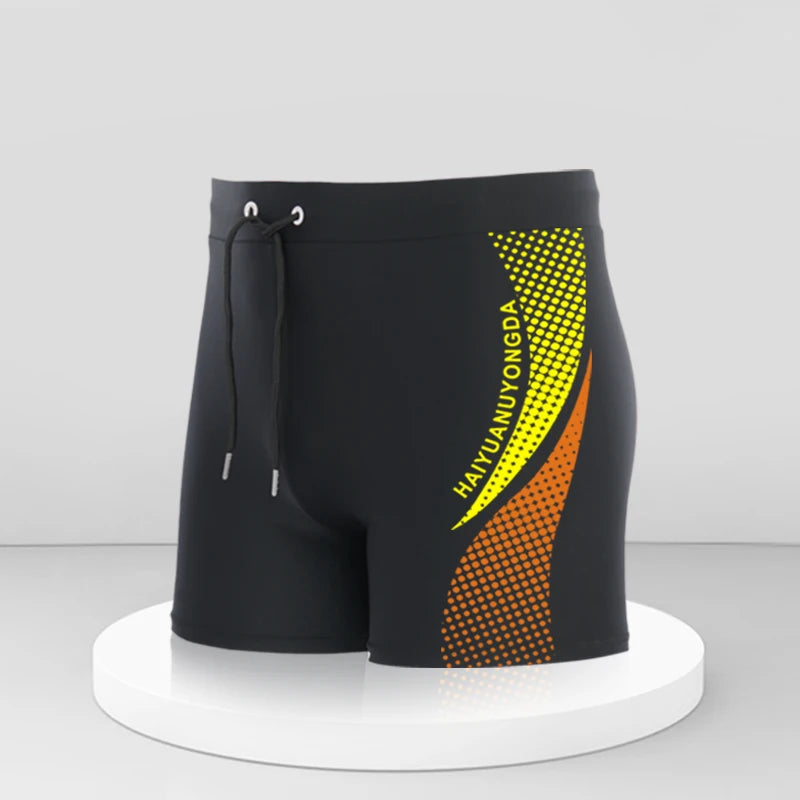 Men's Swim Shorts with Geometric and Letter Print for Beach and Pool Wear