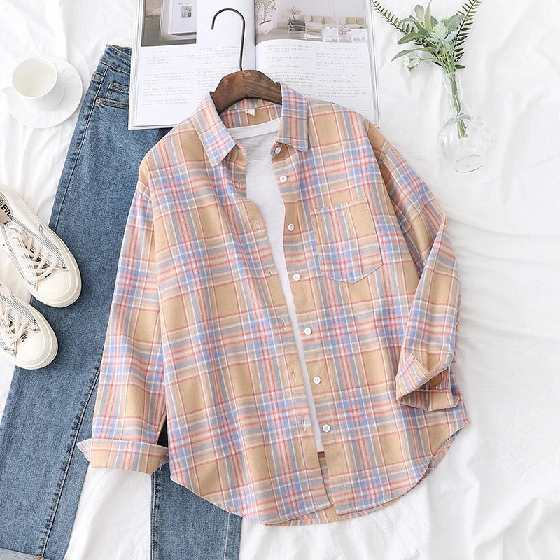 Women's Checked Collared Long Sleeve Shirt