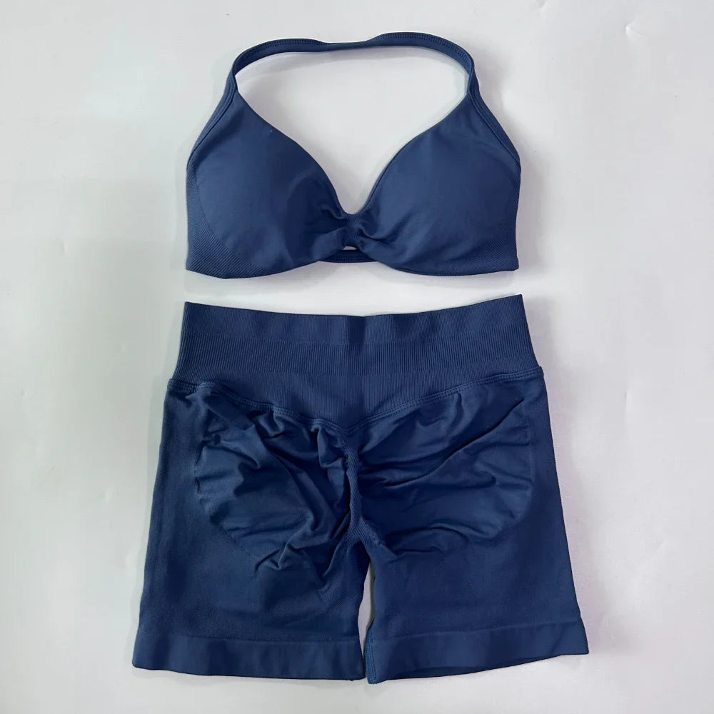 Women's Thin Strap Bra And Shorts Yoga Set