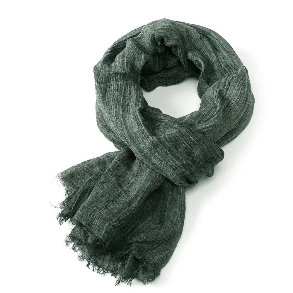 Striped Long Scarf with Decorative Frayed End Trim