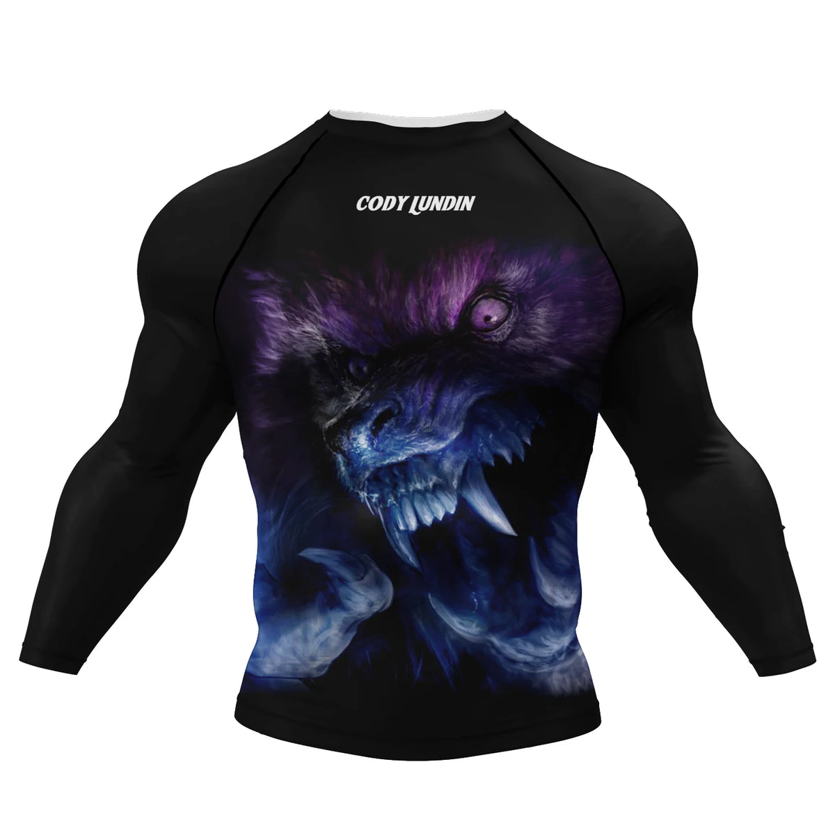 Tattoo Graphic Long Sleeve Mock Neck Fitted Rash Guard