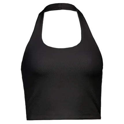 Women's Cotton Ribbed Halter-Neck Backless Crop Tank Top