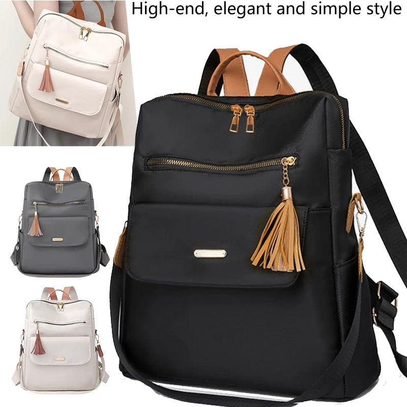 Tassel Detail Backpack with Front Pockets and Adjustable Shoulder Strap Design