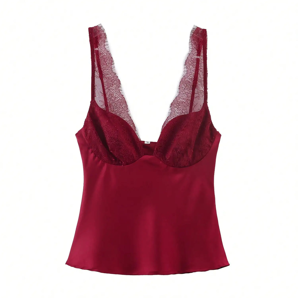 Women's Lace Neckline Polyester Camisole with Wide Straps and Shaped Bust