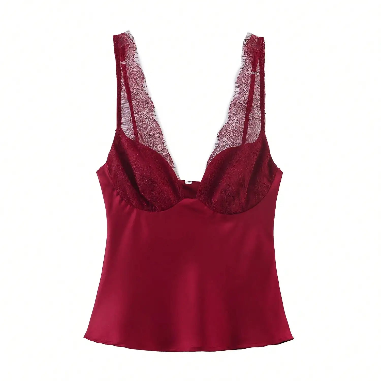 Women's Lace Neckline Polyester Camisole with Wide Straps and Shaped Bust