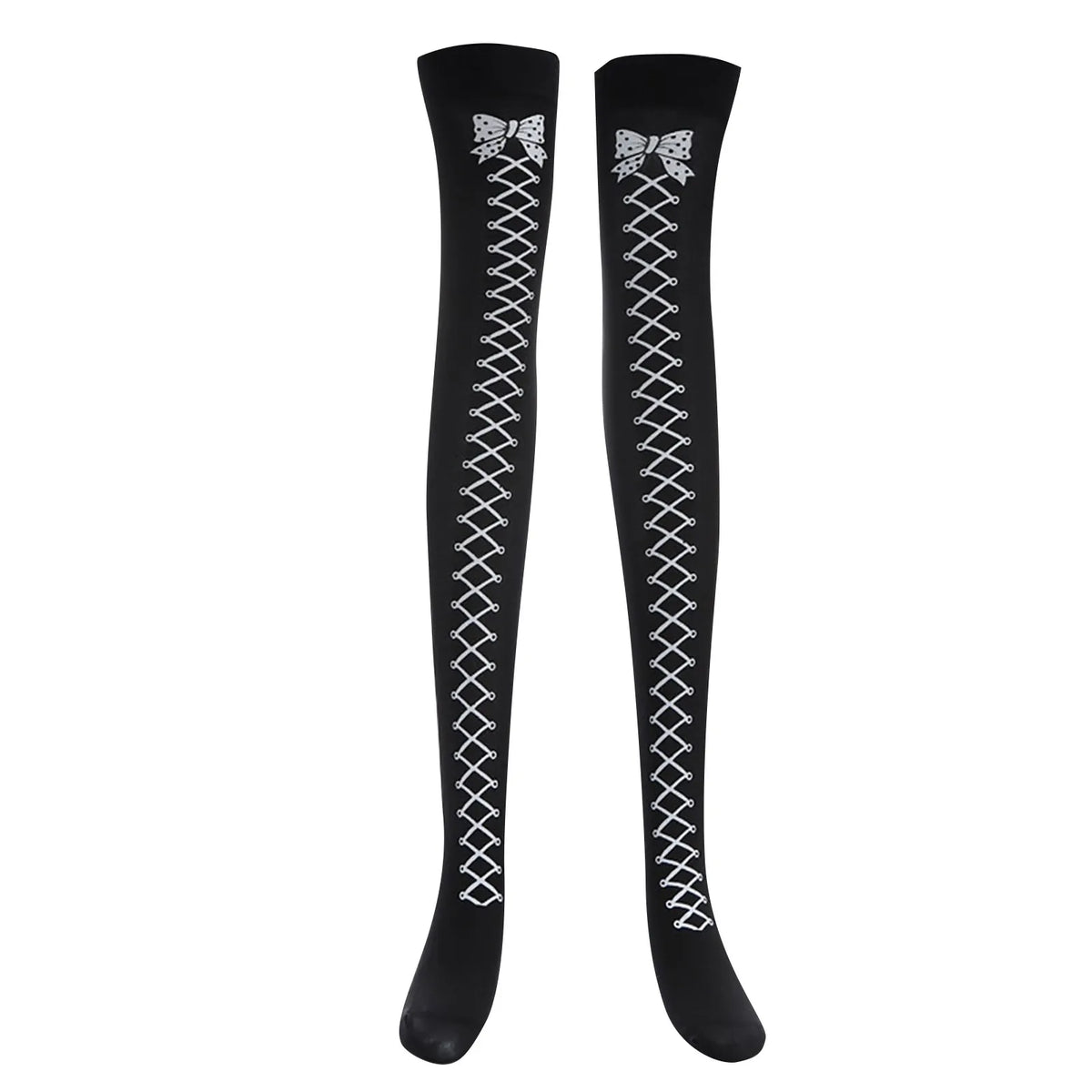 Patterned Knee High Stockings with Bat and Spiderweb Designs