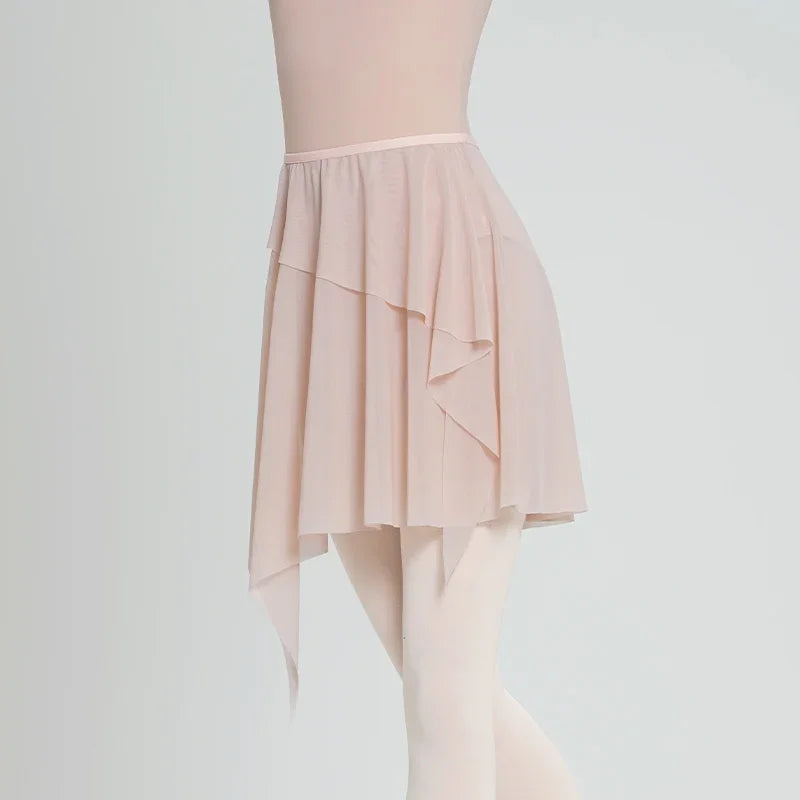 Women's Asymmetric Mesh Ballet Skirt with Elastic Waist for Practice