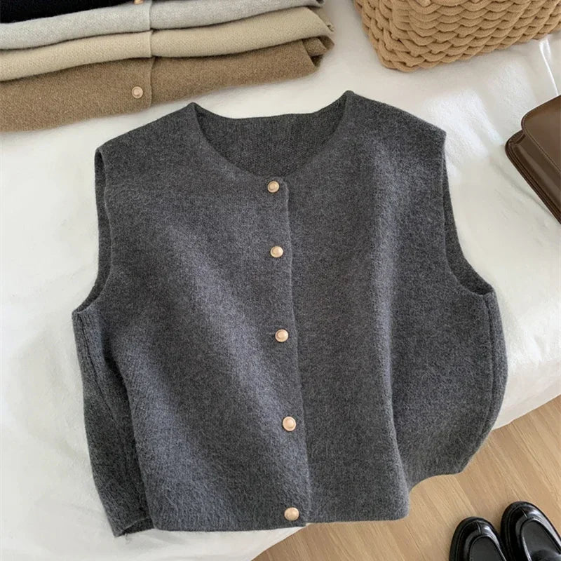 Women's Sleeveless Knit Button Front Vest Casual Knit Layer