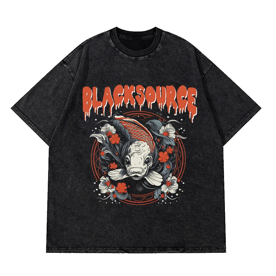 Gothic Dog Letter Print Vintage Washed Oversized T-Shirt