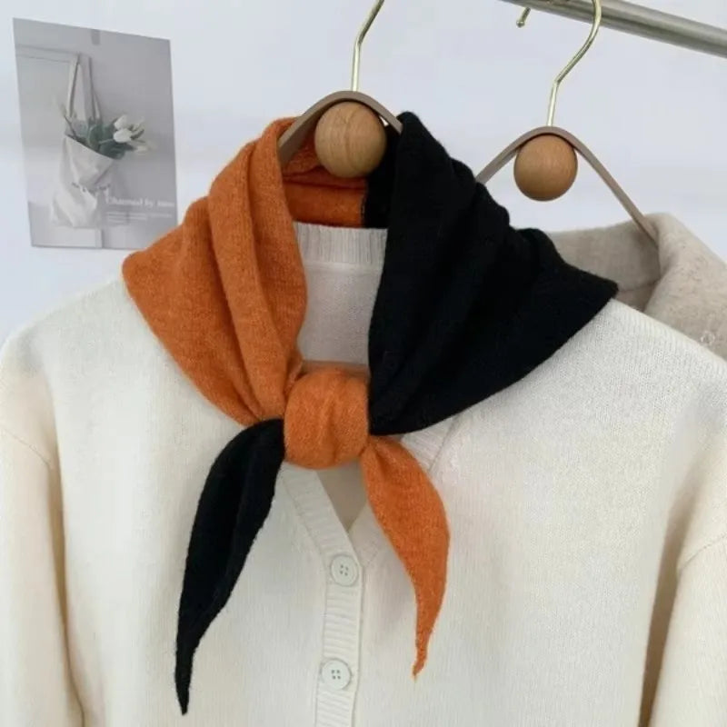 Striped Triangle Knit Scarf with Tieable Pointed Ends