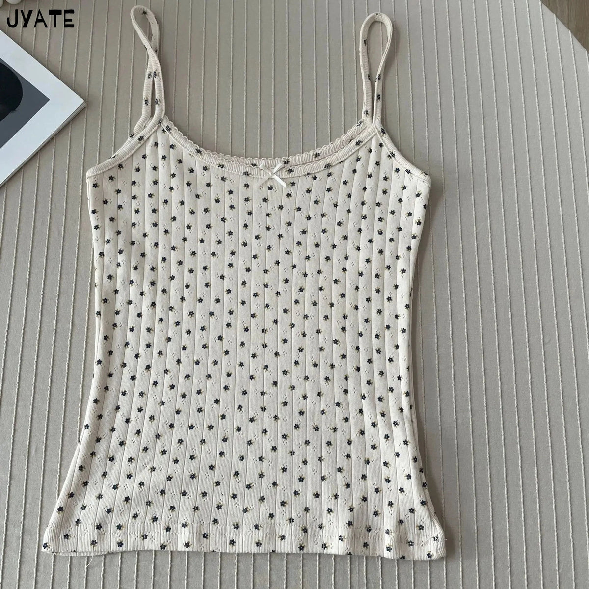 Women's Lace Trim Cotton Blend Camisole with Bow and Mixed Pattern Options